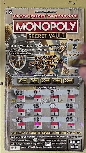 BIG WIN! MONOPOLY SECRET VAULT! PA LOTTERY $5 SCRATCH OFF TICKET WINNER #scratch #lottery #palottery