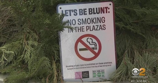 New signs in Times Square state "Let's be blunt. No smoking in plazas"