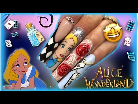 XXL Alice in Wonderland Nails! 💙 Hand Painted Character Nail Art | DIY Tutorial