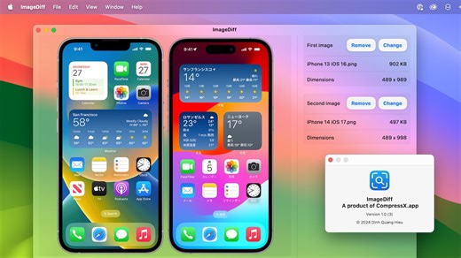 2つの画像を重ねたり左右に並べて比較できる画像比較ツール「ImageDiff for Mac」がリリース。