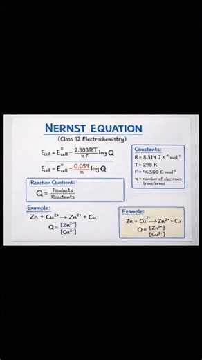 Nernst Equation in 5 seconds class 12th chemistry #shorts