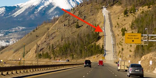 How truck escape ramps are used on steep roads to stop runaway vehicles