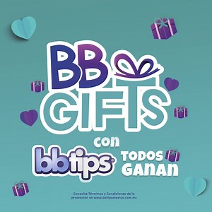 ¡Participa en #bbGifts y gana tarjetas de regalo, un viaje o hasta un automóvil! Busca los empaques participantes, registra tu código y ticket de compra, y listo, hay miles de premios. ¡Con bbtips® todos ganan! *Consulta términos y condiciones en la página de la promoción | bbtips