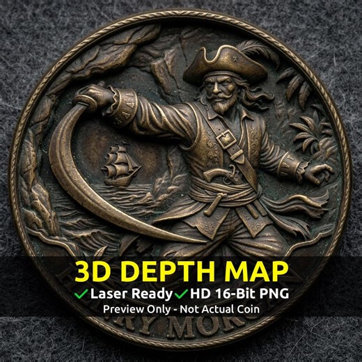 Challenge Coin 3D Depth Map, CNC PNG File, Fiber Laser, Lightburn, Engraving, Embossed, Grayscale, Height Map, Pirate Captains, Henry Morgan - Etsy