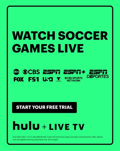 Real fans don't wait for the highlights. Sign up now to stream soccer games live on Hulu Live TV. | Hulu