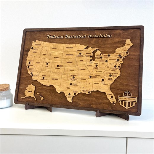 NBA Teams Map USA – Wooden Map for Basketball Fans, Mark Visited Arenas - Etsy