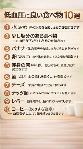 低血圧でお悩みの方へ｜毎日食べたい“血圧を支える食べ物10選”#低血圧#低血圧改善#シニアの健康#血圧対策#健康長寿