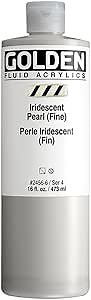 GOLDEN Fluid Acrylics, Iridescent Pearl (Fine), 16 fl. oz. Bottle, Professional Acrylic Paint, Semi-Transparent