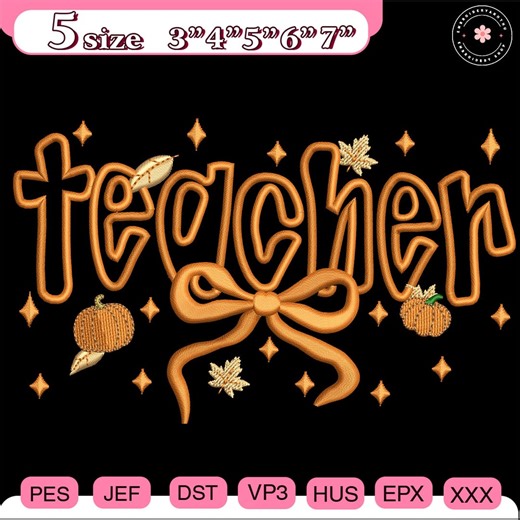 Teacher Fall Coquette Embroidery File, Preppy Teacher Autumn Embroidery Design, Back to School Shirt Idea, Teacher Appreciation Gift - Etsy