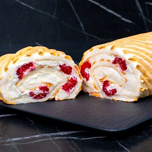 I can't resist this delicious dessert! The cake that melts in your mouth! Ingredients: eggs: 6 pc salt: 4 g (0.1 oz) sugar: 100 g (3.5 oz) sugar: 100 g (3.5 oz) starch: 40 g (1.4 oz) lemon juice: 20 ml (0.7 fl oz) mascarpone: 300 g (11 oz) whipping cream: 200 ml (6.8 fl oz) powdered sugar: 50 g (1.8 oz) vanilla sugar: 10 g (0.4 oz) raspberry: 100 g (3.5 oz) | Cookrate