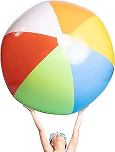 Top Race 5' Large Beach Balls - Giant Rainbow Color, Oversized Blow Up Plastic Game for Kids and Adults - Inflatable Ball to Bring at Pool and Beach Parties