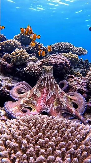 An octopus changing colors to blend in with coral #octopus #seacreatures
