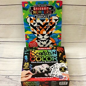 Arts & Crafts Bundle - Scratch N Color Rainbow & Foil, Sticker by Numbers Book