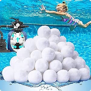 QwayHome 1.54 lbs Pool Filter Balls, Reusable Filter Fiber Balls for Above Ground Pool Sand Pump, Eco-Friendly, Efficient, Clean Water, Equals 55 lbs Filter Sand, White