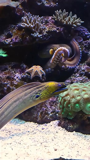 35K views · 358 reactions | Look at how the predator Moray eel wanted to fight with giant Octopus but decide too flee away at the end due to the size of Octopus . This is worthy to watch ... 視 #wildanimals #animals #animallover #animalphotography #aquarium #aquariumlife #marine #marinelife #saltwateraquarium #saltwatertank #fishtank #viralvideo #viralanimals | Chhim SeakLim | Facebook