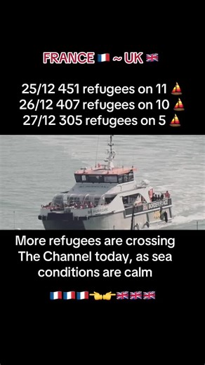 FRANCE 🇫🇷 ~ UK 🇬🇧 25/12 451 refugees on 11 ⛵️ 26/12 407 refugees on 10 ⛵️ 27/12 305 refugees on 5 ⛵️ More refugees are crossing The Channel from France today, as sea conditions are calm. 1,163 people have arrived in the UK in the past 3 days, seeking refuge. #refugees #asylumseekers #Calais #dunkerque #kurdish #xuhuong #afghanistan🇦🇫 #afghanuk #iranianuk #kurduk #eritreantiktok #sudanese_tiktok #vietnam #turkiye #ethiopian_tik_tok🇪🇹🇪🇹🇪🇹🇪🇹