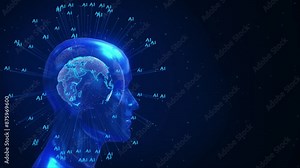 Human brain idea innovation artificial intelligence AI virtual technology brain storming business success. tech circuit board binary data flow big data, innovation technology, machine deep learning