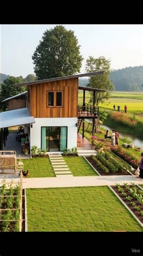 🌾Modern Farmhouse Design by the Paddy Fields🏡 #relaxing #countrybeauty #home #nature #scenery