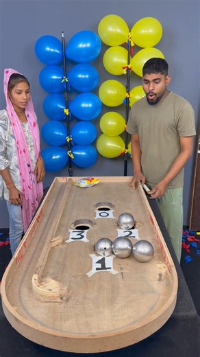 Brother vs sister roll ball win number pop balloon challenge part 108 #shorts