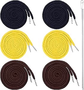 6pcs Drawstring Cord with Spring Threader Tool, Replacement Drawstring for Sweatpants Sweatshirt Hoodies Shorts Pants Jackets Coats Bags - Yellow & Coffee & Dark Blue