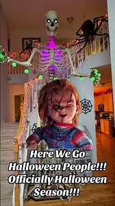 It’s officially Halloween Season!!! #halloween #spookyseason #spooky #chucky #12ftskeleton #haunted