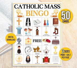 Spanish Catholic Mass Bingo, Spanish First Communion Bingo, 50 Catholic Mass Bingo Cards, Bible Bingo, Sunday School Bingo, Bible Activity - Etsy