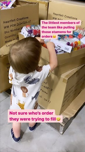 Moments like this are priceless…. My little men LOVE when they get to help pack boxes in the warehouse… crafters around the globe are receiving mountains of flower stamens…. Todays the last day to save 50% on these! @heartfeltcreations #heartfeltcreations | Heartfelt Creations
