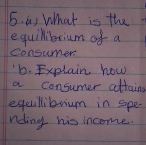 a) What is the equilibrium of a consumer?b) Explain how a con... | Filo