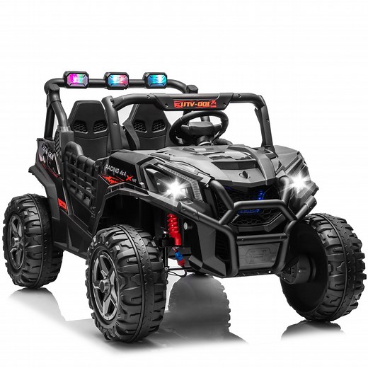 Joyracer 4WD 24 V Ride on Toys UTV with 2 XL Seaters, 4*200W Motor Kid Electric Power Car Wheels with Remote Control, LED Lights, Spring Suspension, 3 Speeds, Bluetooth Music, Black