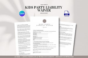 Kids Party Liability Waiver Template Editable Consent Form for Children’s Events Parents Signature Release Behavior Photo Medical Policy - Etsy