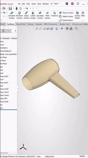 Hair Dryer Design in SolidWorks 🔥 Loft & Trim Tool #shorts #shortsfeed #viral