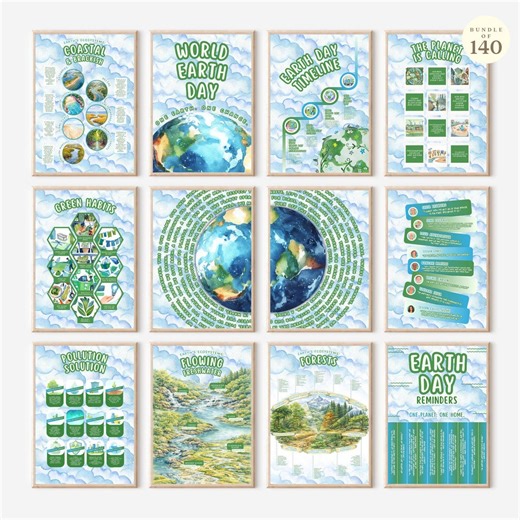 Earth Day Educational Posters Set of 140 | Climate Change and World Environment Awareness Classroom Decor, Bulletin Board Digital Download - Etsy