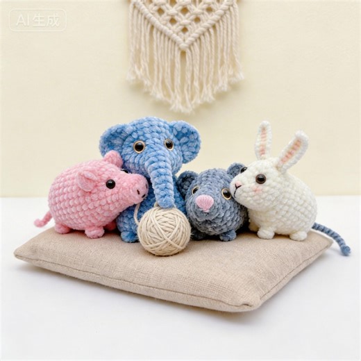 Patrón de amigurumi de peluche a crochet, 4 amigos animales en PDF, cerdo, elefante, conejo, ratón (descarga instantánea) - Etsy México