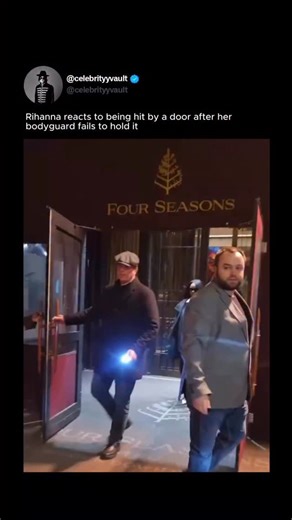 Celebrity Vault on Instagram: "When Rihanna accidentally got hit by a door after her bodyguard failed to hold it, her reaction said everything 😭 Instead of getting angry or causing a scene, Rihanna turned the awkward moment into comedy. Her quick glance and perfectly timed expression made it instantly meme-worthy, reminding everyone why fans love her so much. Even in clumsy, unplanned moments, she stays effortlessly cool and unbothered. It was one of those blink-and-you-miss-it clips that prove
