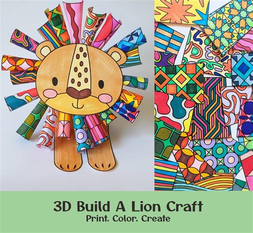 Lion Craft Printable | 3D Paper Lion With Roll-up / Flat Mane | Animal Color & Cut Activity for Kids | Simple Jungle Safari Art Homeschool - Etsy Australia