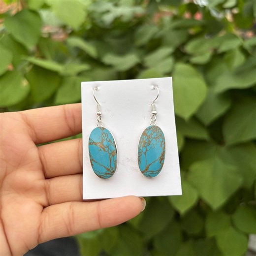 Blue Copper Turquoise Earrings, Turquoise Gemstone Earrings, 925 Sterling Silver Earrings, Handmade Dangle Earrings, Boho Earrings for Women - Etsy