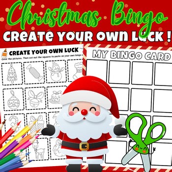 Christmas Bingo, Color Cut & Paste Activity, Printable Holiday Bingo Game DIY