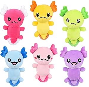 Six (6) Mini Axolotl Plush Stuffed Animals (7")