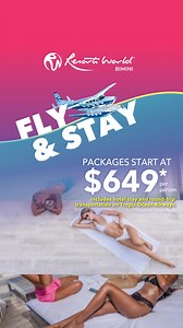 Imagine flying into turquoise waters and miles of white sandy shores. With our exclusive Fly & Stay package, get round-trip transportation and a hotel stay at Resorts World Bimini. Book your vacation today. | Resorts World Bimini | Facebook