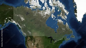 Zoom from Earth to Canada. (Highlighted) World map province animation with highlighted borders of countries. Images from NASA Stock Video