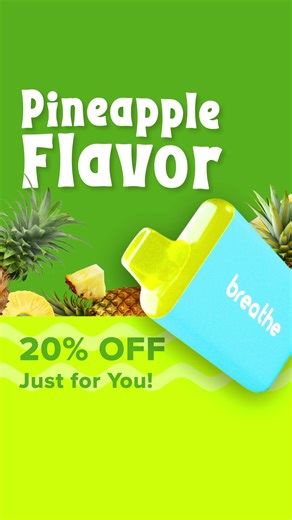 Don’t miss out on the refreshing Pineapple Breathe B12 diffuser. With over 5,000 nicotine-free puffs, it’s your tropical escape. Use code BIGFLAVOR and save 20%. Come back and grab yours today! | Breathe B12