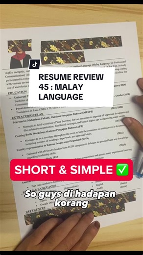 RESUME REVIEW 45 : MALAY LANGUAGE ✅ #resume #edu #careertips #fyp #tiktokguru #tiktokeducation