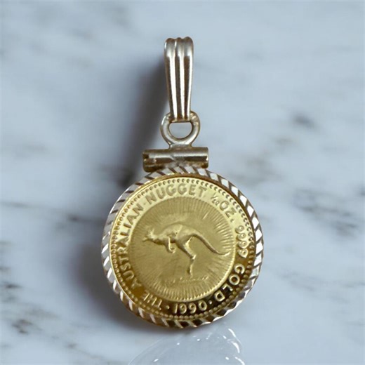 Vintage Australian Nugget Coin Pendant: 24K Gold in 14K Bezel - Etsy
