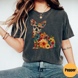 Floral Chihuahua Shirt | Chihuahua Mom | Dog Lover Gift | Chihuahua Lover Gift | Chihuahua Owner Gift | Rhinestone Chihuahua - Etsy