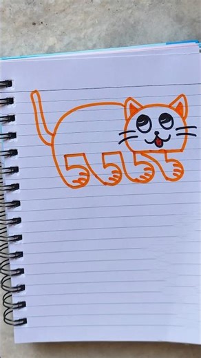 How To Draw A Cat Using Number "5"......🐈