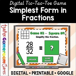 Simplest Form Tic-Tac-Toe Powerpoint Game | Simplifying Fractions Activities