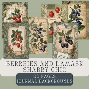 Berries and Damask Shabby Chic Junk Journal Set: Distressed Vintage Scrapbook Backgrounds - Etsy