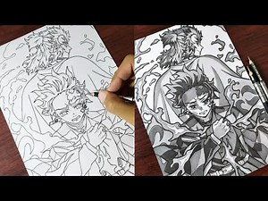 How to Draw "Tanjiro Kamado & Rengoku Kyojuro" | Step by Step (Tutorial) - Kimetsu no Yaiba