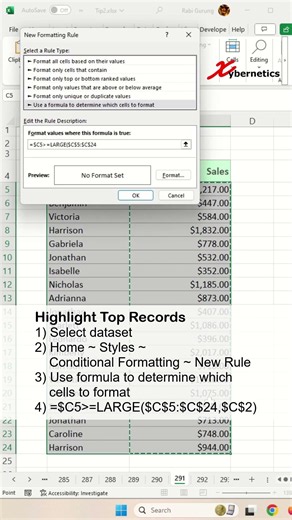 Highlight Top Records In Excel - Excel Tips and Tricks #shorts