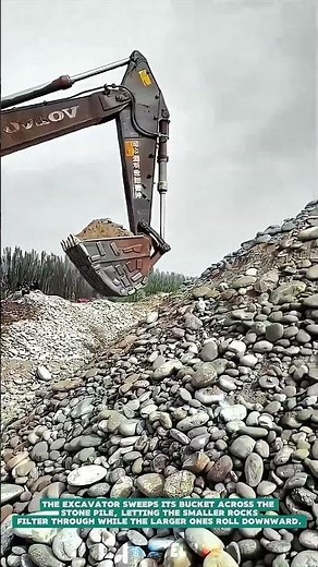 Sorting and Leveling River Stones with Excavator Bucket – Satisfying Jobs and Machinery in the World
